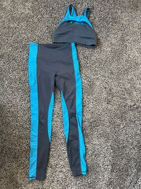 Fabletics Gray Active Set with Bright Blue Accents